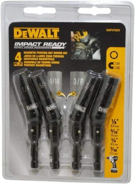 DeWALT - 4 Piece, Magnetic Nutsetter - 1/4 to 7/16" Hex, 1/4" Hex Drive - Apex Tool & Supply