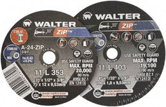 WALTER Surface Technologies - 4" 24 Grit Aluminum Oxide Cutoff Wheel - 1/16" Thick, 3/8" Arbor, 19,100 Max RPM, Use with Die Grinders - Apex Tool & Supply