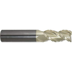 ProMax - 5/8" Diam, 7/8" LOC, 3 Flute Solid Carbide Roughing & Finishing Corner Radius End Mill - ZrN Finish, 3" OAL, 5/8" Shank Diam, Weldon Shank, 40° Helix, Centercutting, Stub Length - Apex Tool & Supply