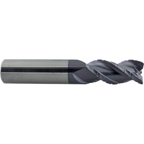 ProMax - 5/8" Diam, 7/8" LOC, 3 Flute Solid Carbide Roughing & Finishing Corner Radius End Mill - AlTiN Finish, 3" OAL, 5/8" Shank Diam, Weldon Shank, 40° Helix, Centercutting - Apex Tool & Supply