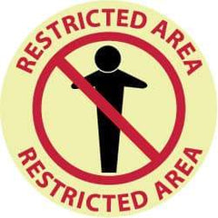 NMC - Restricted Area, Anti-Skid Pressure-Sensitive Vinyl Floor Sign - Round, Black & Red on White, Adhesive Backed, For Security & Admittance - Apex Tool & Supply