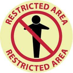 NMC - Restricted Area - Restricted Area, Anti-Skid Polyester Floor Sign - Round, Red & Black on Yellow (Glow), Adhesive Backed, For Security & Admittance - Apex Tool & Supply