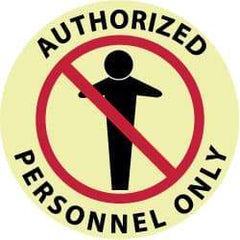 NMC - Authorized Personnel Only, Anti-Skid Polyester Floor Sign - Round, Red & Black on Yellow (Glow), Adhesive Backed, For Security & Admittance - Apex Tool & Supply