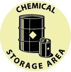 NMC - Chemical Storage Area, Anti-Skid Pressure-Sensitive Vinyl Floor Sign - Round, Black on Yellow, Adhesive Backed, For Hazardous Materials - Apex Tool & Supply