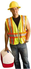 OccuNomix - Size 3X/4XL High Visibility Yellow Mesh Expandable Vest - 58 to 64" Chest, ANSI 107-2015, Zipper Closure, 3 Pockets, Polyester - Apex Tool & Supply