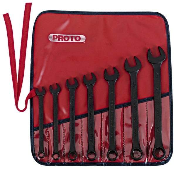 Proto - 7 Piece, 3/8" to 3/4", 12 Point Combination Wrench Set - Inch Measurement Standard, Black Oxide Finish, Comes in Nylon Roll - Apex Tool & Supply