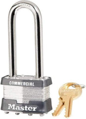 Master Lock - 2-1/2" Shackle Clearance, Keyed Alike Laminated Steel Padlock - 5/16" Shackle Diam, Steel - Apex Tool & Supply