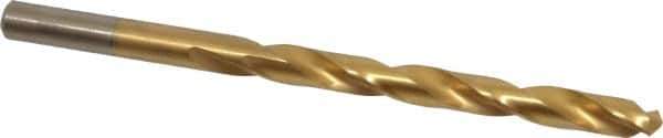 Chicago-Latrobe - Letter F 135° High Speed Steel Jobber Drill - TiN Finish, Right Hand Cut, Spiral Flute, Straight Shank, 4-1/8" OAL, Split Point - Apex Tool & Supply