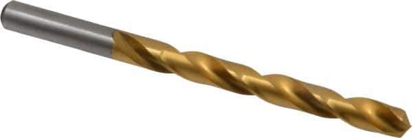 Chicago-Latrobe - Letter T 135° High Speed Steel Jobber Drill - TiN Finish, Right Hand Cut, Spiral Flute, Straight Shank, 4-7/8" OAL, Split Point - Apex Tool & Supply