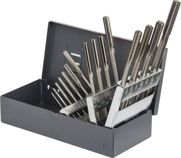 Made in USA - 1/16" to 1/2", Chucking Reamer Set - Straight Flute, Right Hand Cut, 15 Pieces - Apex Tool & Supply
