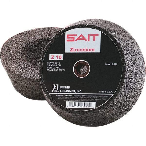 Sait - 6" Diam x 2" Thick, R Hardness, 16 Grit Surface Grinding Wheel - Zirconia Alumina, Type 11, Very Coarse Grade, 6,050 Max RPM, Resinoid Bond - Apex Tool & Supply