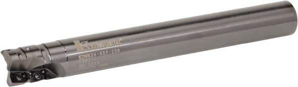 Kennametal - 20mm Cut Diam, 22mm Max Depth of Cut, 20mm Shank Diam, 200mm OAL, Indexable Square Shoulder Helical End Mill - GOMT 1003.., JOMT 1003.. Inserts, Cylindrical Shank, 0° Lead Angle, Series KDMR - Apex Tool & Supply