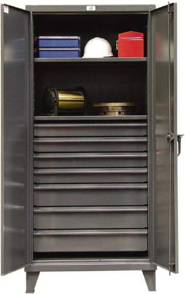 Strong Hold - 2 Shelf 7 Bin Locking Storage Cabinet - Steel, 36" Wide x 24" Deep x 78" High, Dark Gray - Apex Tool & Supply
