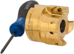 Seco - 2" Cut Diam, 0.295" Max Depth, 3/4" Arbor Hole, 4 Inserts, XPKX12 Insert Style, Indexable Copy Face Mill - R220.97-12 Cutter Style, 30,000 Max RPM, 1.77" High, Through Coolant, Series R220 - Apex Tool & Supply