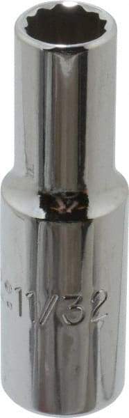 Proto - 11/32", 3/8" Drive, Deep Hand Socket - 12 Points, 2-1/8" OAL, Alloy Steel, Chrome Finish - Apex Tool & Supply