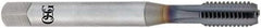 OSG - M12x1.50 Metric Fine 4 Flute TiCN Finish Powdered Metal Straight Flute Machine Tap - Bottoming, Right Hand Thread, 3-3/8" OAL, 1-21/32" Thread Length, D6 Limit, Oversize, Through Coolant - Exact Industrial Supply