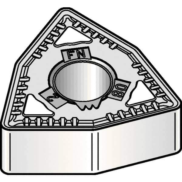 Kennametal - WNMG431 FN Grade KCP10B Carbide Turning Insert - TiOCN Finish, 80° Trigon, 1/2" Inscr Circle, 3/16" Thick, 1/64" Corner Radius - Apex Tool & Supply