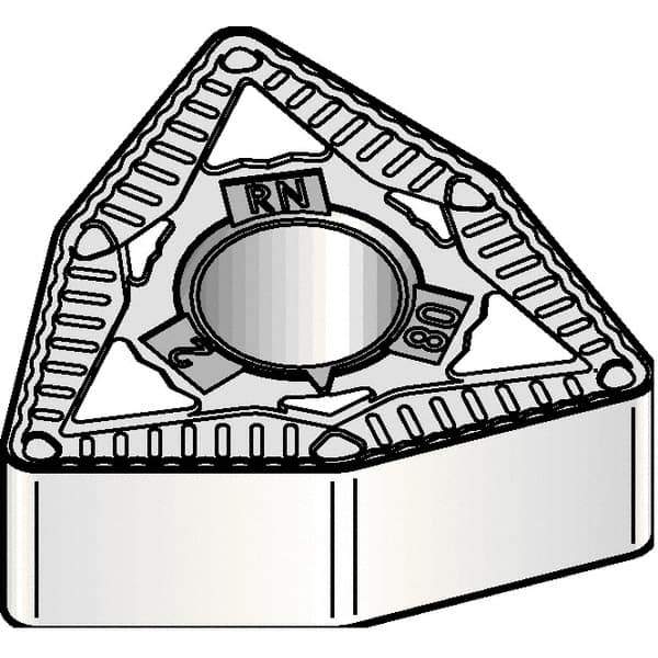 Kennametal - WNMG433 RN Grade KCP10B Carbide Turning Insert - TiCN/Al2O3/TiOCN Finish, 80° Trigon, 1/2" Inscr Circle, 3/16" Thick, 3/64" Corner Radius - Apex Tool & Supply