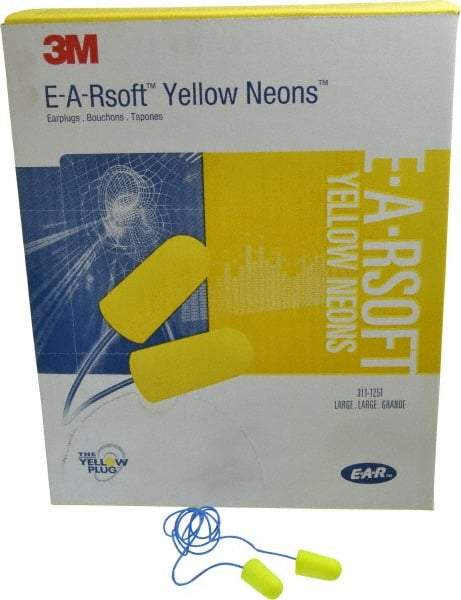 3M - Disposable, Corded, 33 dB Earplugs - Yellow, 200 Pairs - Apex Tool & Supply