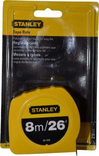 Stanley - 26' x 1" Yellow Blade Tape Measure - 1/32 & 1/16" & 1mm Graduation, Inch/Metric Graduation Style, Yellow Case - Apex Tool & Supply