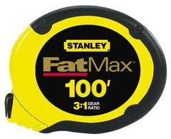 Stanley - 100' x 3/8" Yellow Blade Tape Measure - 1/8" Graduation, Inch Graduation Style, Yellow/Black Case - Apex Tool & Supply