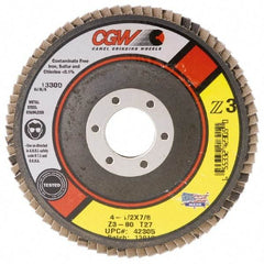 Camel Grinding Wheels - 80 Grit, 6" Disc Diam, 5/8-11 Center Hole, Type 27 Zirconia Alumina Flap Disc - 10,200 Max RPM, Poly Cotton Backing, Arbor Attaching System, Coated - Apex Tool & Supply