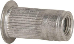 Made in USA - #10-24, 0.296 Insert Diam, 0.585" OAL, Knurled Body Open End Threaded Insert - 0.2969" Hole Diam, 0.415" Head Diam, 5056 Aluminum, Clear Protective Coating - Apex Tool & Supply