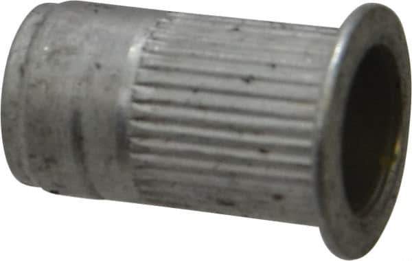 Made in USA - 1/4-20, 0.39 Insert Diam, 0.68" OAL, Knurled Body Open End Threaded Insert - 0.3906" Hole Diam, 1/2" Head Diam, 5056 Aluminum, Clear Protective Coating - Apex Tool & Supply