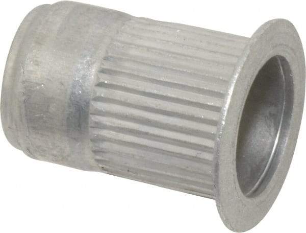 Made in USA - 5/16-18, 0.53 Insert Diam, 0.805" OAL, Knurled Body Open End Threaded Insert - 0.5312" Hole Diam, 0.685" Head Diam, 5056 Aluminum, Clear Protective Coating - Apex Tool & Supply