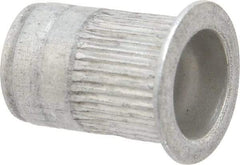 Made in USA - M6x1.00, 9.91mm Insert Diam, 14.73mm OAL, Knurled Body Open End Threaded Insert - 10mm Hole Diam, 12.7mm Head Diam, 5056 Aluminum, Clear Protective Coating - Apex Tool & Supply