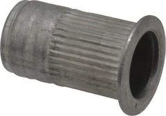 Made in USA - M6x1.00, 9.91mm Insert Diam, 17.27mm OAL, Knurled Body Open End Threaded Insert - 10mm Hole Diam, 12.7mm Head Diam, 5056 Aluminum, Clear Protective Coating - Apex Tool & Supply