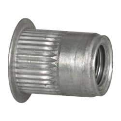 Made in USA - 3/8-16, 0.53 Insert Diam, 0.69" OAL, Knurled Body Open End Threaded Insert - 0.5312" Hole Diam, 0.685" Head Diam, 5056 Aluminum, Clear Protective Coating - Apex Tool & Supply