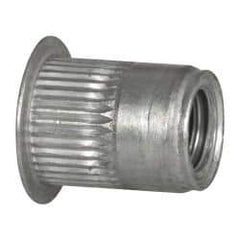 Made in USA - 3/8-16, 0.53 Insert Diam, 0.69" OAL, Knurled Body Open End Threaded Insert - 0.5312" Hole Diam, 0.685" Head Diam, 5056 Aluminum, Clear Protective Coating - Apex Tool & Supply