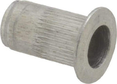 Made in USA - #8-32, 0.265 Insert Diam, 0.47" OAL, Knurled Body Open End Threaded Insert - 0.2656" Hole Diam, 0.39" Head Diam, 5056 Aluminum, Clear Protective Coating - Apex Tool & Supply