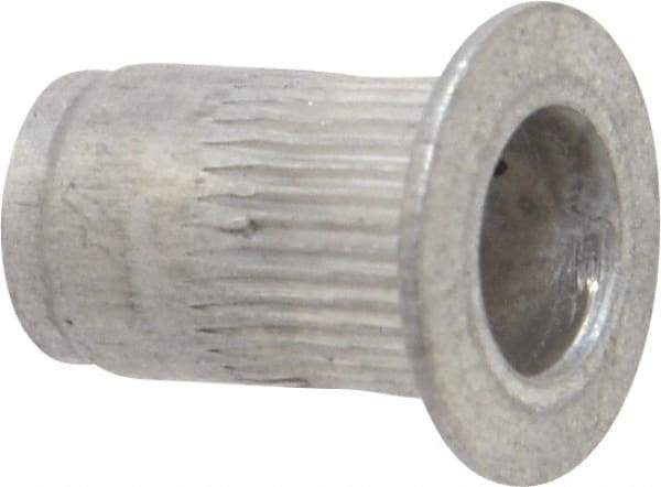 Made in USA - #8-32, 0.265 Insert Diam, 0.42" OAL, Knurled Body Open End Threaded Insert - 0.2656" Hole Diam, 0.39" Head Diam, 5056 Aluminum, Clear Protective Coating - Apex Tool & Supply