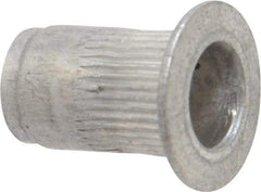 Made in USA - #8-32, 0.265 Insert Diam, 0.42" OAL, Knurled Body Open End Threaded Insert - 0.2656" Hole Diam, 0.39" Head Diam, 5056 Aluminum, Clear Protective Coating - Apex Tool & Supply