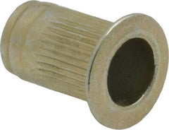 Made in USA - #10-24, 0.296 Insert Diam, 0.475" OAL, Knurled Body Open End Threaded Insert - 0.2969" Hole Diam, 0.415" Head Diam, 1008/1010 Steel, Clear Protective Coating & Zinc Yellow Dichromate Finish - Apex Tool & Supply