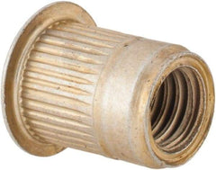 Made in USA - 3/8-16, 0.53 Insert Diam, 0.69" OAL, Knurled Body Open End Threaded Insert - 0.5312" Hole Diam, 0.685" Head Diam, 1008/1010 Steel, Clear Protective Coating & Zinc Yellow Dichromate Finish - Apex Tool & Supply