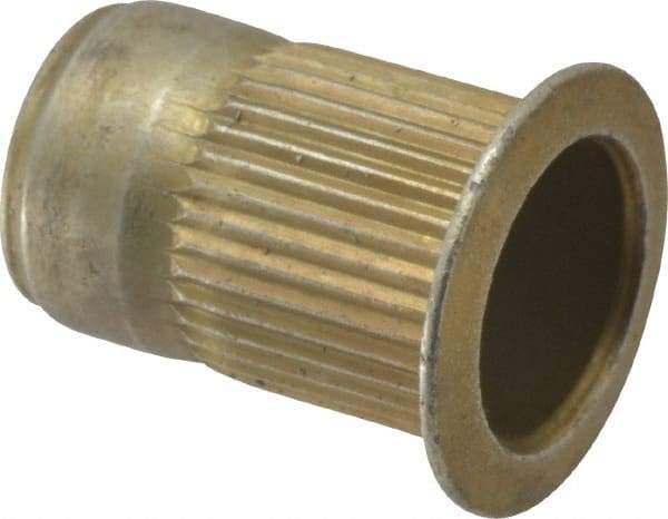 Made in USA - M8x1.25, 13.46mm Insert Diam, 20.45mm OAL, Knurled Body Open End Threaded Insert - 13.5mm Hole Diam, 17.4mm Head Diam, 1008/1010 Steel, Clear Protective Coating & Zinc Yellow Dichromate Finish - Apex Tool & Supply