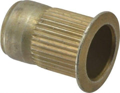 Made in USA - M8x1.25, 13.46mm Insert Diam, 20.45mm OAL, Knurled Body Open End Threaded Insert - 13.5mm Hole Diam, 17.4mm Head Diam, 1008/1010 Steel, Clear Protective Coating & Zinc Yellow Dichromate Finish - Apex Tool & Supply