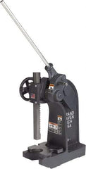 Dake - 1-1/2" Ram, 7-3/4" Throat Depth, 6 Ton Manual Arbor Press - 14" Max Work Height x 15-1/2" Max Work Width, Compound Leverage, 66:1 Leverage Ratio, 8-1/4" Base Width x 20" Base Depth - Apex Tool & Supply