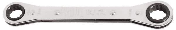 Proto - 12mm x 14mm 6 Point Reversible Ratcheting Box Wrench - Double End, 9/64" Head Diam x 1/2" Head Thickness, 9-1/4" OAL, Steel, Polished Finish - Apex Tool & Supply