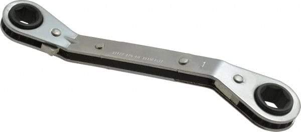 Proto - 11mm x 13mm 12 Point Ratcheting Offset Box Wrench - Double End, 9/64" Head Diam x 1/2" Head Thickness, 6-1/2" OAL, Steel, Chrome Finish, 25° Offset - Apex Tool & Supply