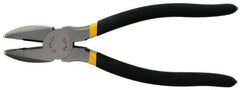 Stanley - 8-3/4" OAL, 1-15/32" Jaw Length, Side Cutting Linesman's Pliers - Serrated Jaw, Round Nose Head, Dual Dipped Handles - Apex Tool & Supply