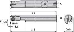 Kennametal - A-A4E, Internal, Left Hand, 10mm Max Depth of Cut, 2mm Min Groove Width, Indexable Grooving Tool Holder - A4G0200M02P02B Insert Compatibility, 63/64" Shank Width, 200mm OAL, Through Coolant - Apex Tool & Supply