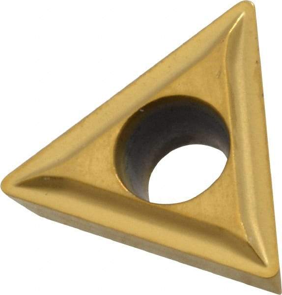 Kennametal - TPMT21.51 LF Grade KC730 Carbide Turning Insert - TiN Finish, 60° Triangle, 1/4" Inscr Circle, 3/32" Thick, 1/64" Corner Radius - Apex Tool & Supply