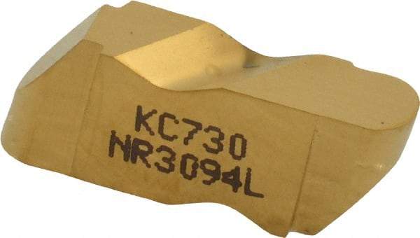 Kennametal - 3094NR Grade KC730, 4.78mm Cutting Width Carbide Grooving Insert - 3.81mm Max Depth of Cut, Left Hand, 2.39mm Corner Radius, TiN Finish - Apex Tool & Supply