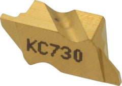 Kennametal - 2031NG Grade KC730, 0.79mm Cutting Width Carbide Grooving Insert - 1.27mm Max Depth of Cut, Right Hand, 0.09mm Corner Radius, TiN Finish - Apex Tool & Supply