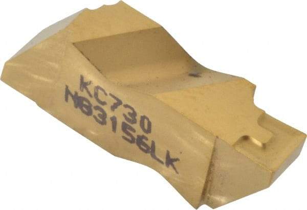 Kennametal - 3156NG K Grade KC730, 3.96mm Cutting Width Carbide Grooving Insert - 3.81mm Max Depth of Cut, Left Hand, 0.19mm Corner Radius, TiN Finish - Apex Tool & Supply