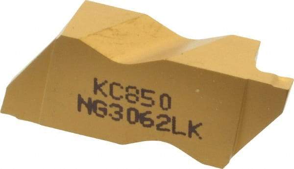 Kennametal - 3062NG K Grade KC850, 1.58mm Cutting Width Carbide Grooving Insert - 2.39mm Max Depth of Cut, Left Hand, 0.19mm Corner Radius, TiC/TiCN/TiN Finish - Apex Tool & Supply